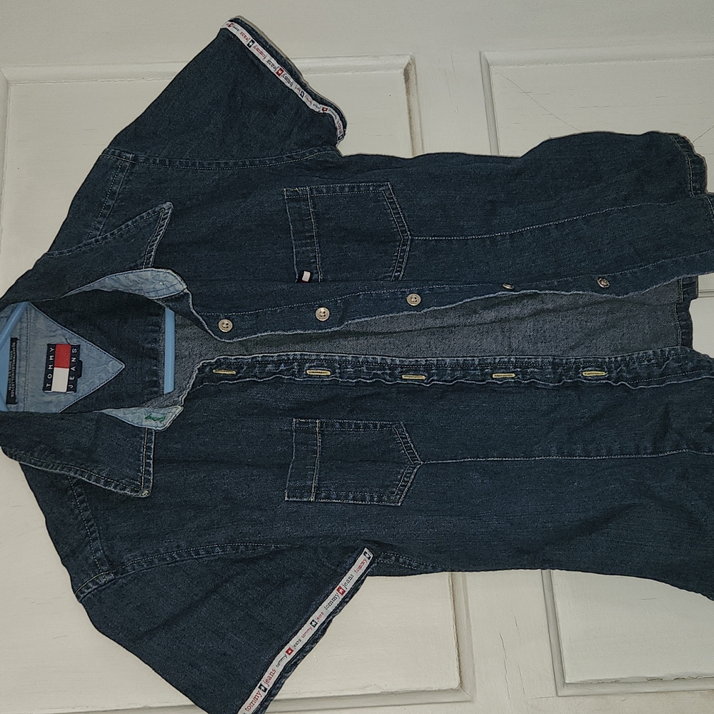 a denim button-down shirt